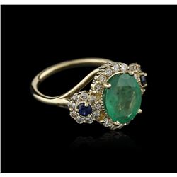 14KT Yellow Gold 3.06 ctw Emerald, Sapphire and Diamond Ring