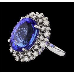 GIA Cert 16.52 ctw Tanzanite and Diamond Ring - 14KT White Gold