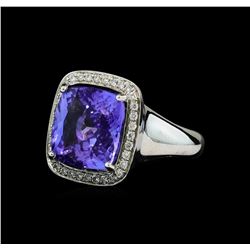 8.90 ctw Tanzanite and Diamond Ring - 14KT White Gold