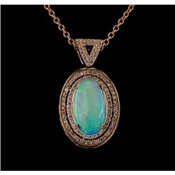 8.77 ctw Opal and Diamond Pendant With Chain - 14KT Rose Gold