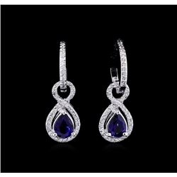 1.88 ctw Blue Sapphire and Diamond Earrings - 14KT White Gold