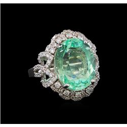 GIA Cert 9.68 ctw Emerald and Diamond Ring - 14KT White Gold