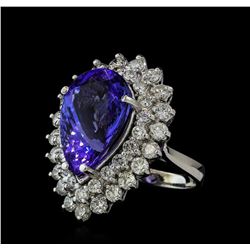 10.90 ctw Tanzanite and Diamond Ring - 14KT White Gold