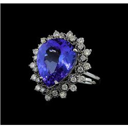 7.95 ctw Tanzanite and Diamond Ring - 14KT White Gold