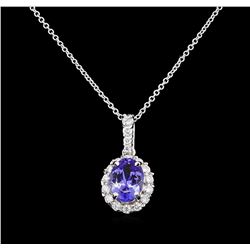 2.30 ctw Tanzanite and Diamond Pendant With Chain - 14KT White Gold