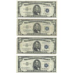 1953 $5 Silver Certificate Currency Lot of 4
