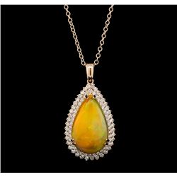 25.06 ctw Opal and Diamond Pendant With Chain - 14KT Rose Gold