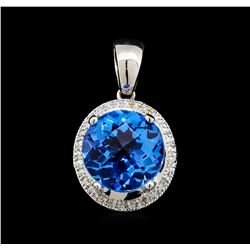 6.00 ctw Blue Topaz and Diamond Pendant - 14KT White Gold