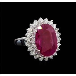 GIA Cert 5.86 ctw Ruby and Diamond Ring - 14KT White Gold