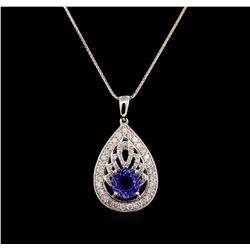 14KT White Gold 1.88 ctw Tanzanite and Diamond Pendant With Chain