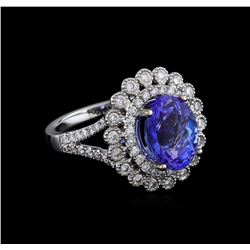 18KT White Gold 3.95 ctw Tanzanite and Diamond Ring