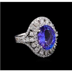 3.98 ctw Tanzanite and Diamond Ring - 14KT White Gold