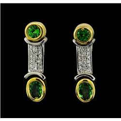 1.34 ctw Tsavorite and Diamond Earrings - 18KT Yellow and White Gold