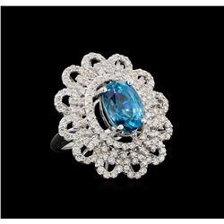 8.44 ctw Blue Zircon and Diamond Ring - 14KT White Gold