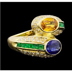 1.40 ctw Sapphire, Emerald and Diamond Ring - 18KT Yellow Gold