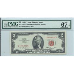 1963 PMG SGU 67EPQ $2 Legal Tender Bank Note