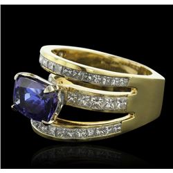 18KT Yellow Gold 5.16 ctw Tanzanite and Diamond Ring