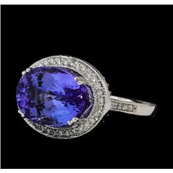 8.84 ctw Tanzanite and Diamond Ring - 14KT White Gold