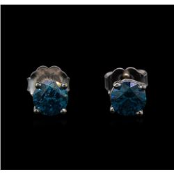 14KT White Gold 0.86 ctw Fancy Blue Diamond Stud Earrings