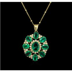 14KT Yellow Gold 7.97 ctw Emerald and Diamond Pendant With Chain