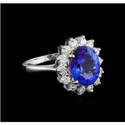 3.47 ctw Tanzanite and Diamond Ring - 14KT White Gold