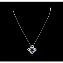 14KT White Gold 2.78 ctw Tanzanite and Diamond Pendant with Chain