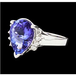 4.56 ctw Tanzanite and Diamond Ring - 14KT White Gold