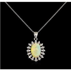 3.42 ctw Opal and Diamond Pendant - 14KT White Gold