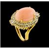 Image 4 : Coral and Diamond Ring - 18KT Yellow Gold