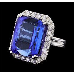 GIA Cert 32.86 ctw Tanzanite and Diamond Ring - 14KT White Gold