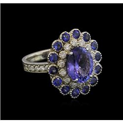 3.36 ctw Tanzanite, Sapphire and Diamond Ring - 14KT White Gold