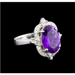 4.48 ctw Amethyst and Diamond Ring - 14KT White Gold