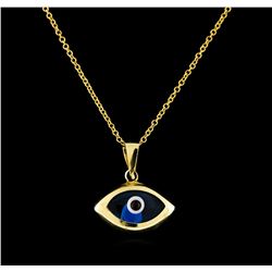 14KT Yellow Gold Evil Eye Pendant With Chain