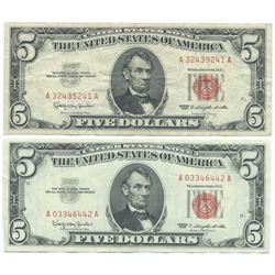 1963 $5 Fine Red Seal Bill Lot of 2