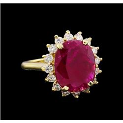 GIA Cert 5.13 ctw Ruby and Diamond Ring - 14KT Yellow Gold