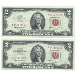 1963 $2 Uncirculated Red Seal Bill Lot of 2