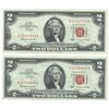 Image 1 : 1963 $2 Uncirculated Red Seal Bill Lot of 2