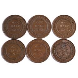 Australia, Halfpenny, George V 1917, 1922, 1926, 1927, 1929, 1930