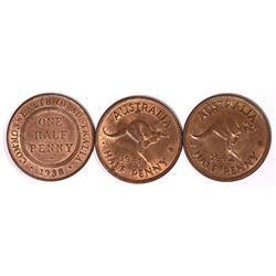 Australia, Halfpenny, George VI, 1938, 1941, 1942Y