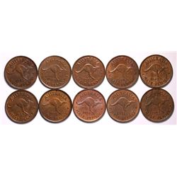 Australia, Halfpenny, George VI, 1946Y, 1947Y, 1948, 1948Y, 1949Y, 1950Y, 1951, 1951Y, 1951PL, 1952A