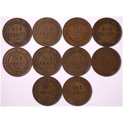 Australia, Penny, George V, 1920 dot below, 1921, 1922, 1924, 1929