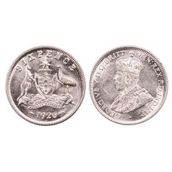 Australia, Sixpence, George V, 1926