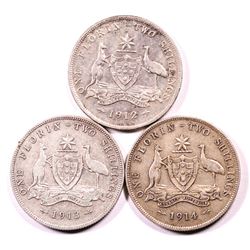 Australia, Florin, George V, 1912, 1913, 1914
