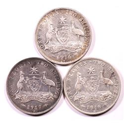 Australia, Florin, George V, 1916, 1917, 1918