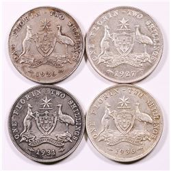 Australia, Florin, George V, 1926, 1927, 1931, 1936
