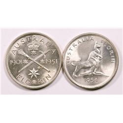Australia, Florin, George VI, 1951 Jubilee, 1945 Royal Visit