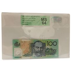Australia, One Hundred Dollars, Fraser/Evans, 1996, Test Note