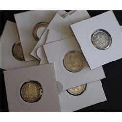 Sixpences 1911 VF,14EF,16F,17 F,18F,19VF,21VF,22VF,23VF,35VF,53 aUnc