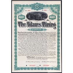 Adams Mining Co., 1887 Specimen Bond