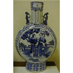 A Chinese Moon Flask, decorated a figural scene in underglaze blue, 35 cm